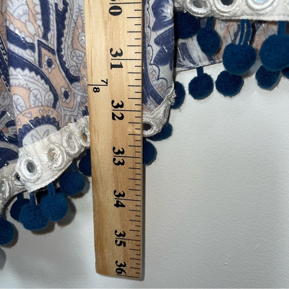 Tularosa Evolette Blue & White Paisley Pom-Pom Metallic Thread Mini Dress Size M - Picture 14 of 16